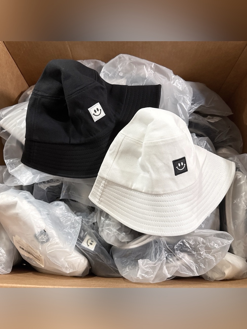 Adult size Smiley Bucket Hat - Black and White